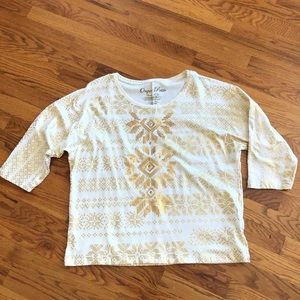 Onque Petite gold sequin 3/4 sleeve casual Top large petite